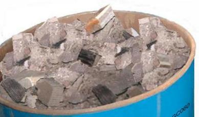 drum filled with crushed ceramic catalytic converters